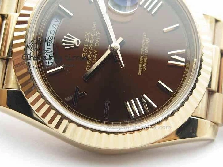 MiroTime 0318 Sophisticated Day-Date 40mm 228239 RG Noob 1:1 Best Edition Brown Roman Dial On RG President Bracelet A 3707